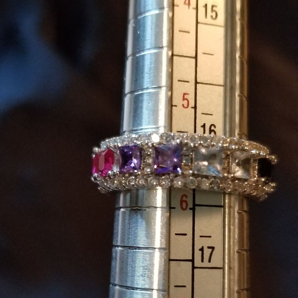 Vibrant Sterling silver rainbow eternity ring, size 5.5 - Picture 7 of 9